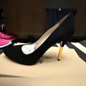 Prada Black Heels with Gold Accent